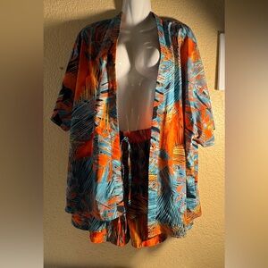 SHEIN Vibrant Leaf Print Kimono Jacket and short